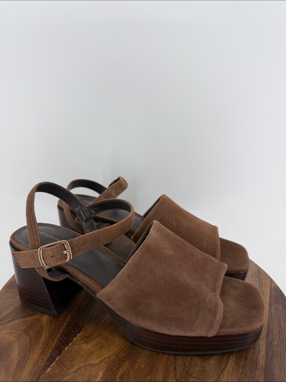 Anthropologie Brown Suede Platform Block Heel Sandals Size 37 US 7